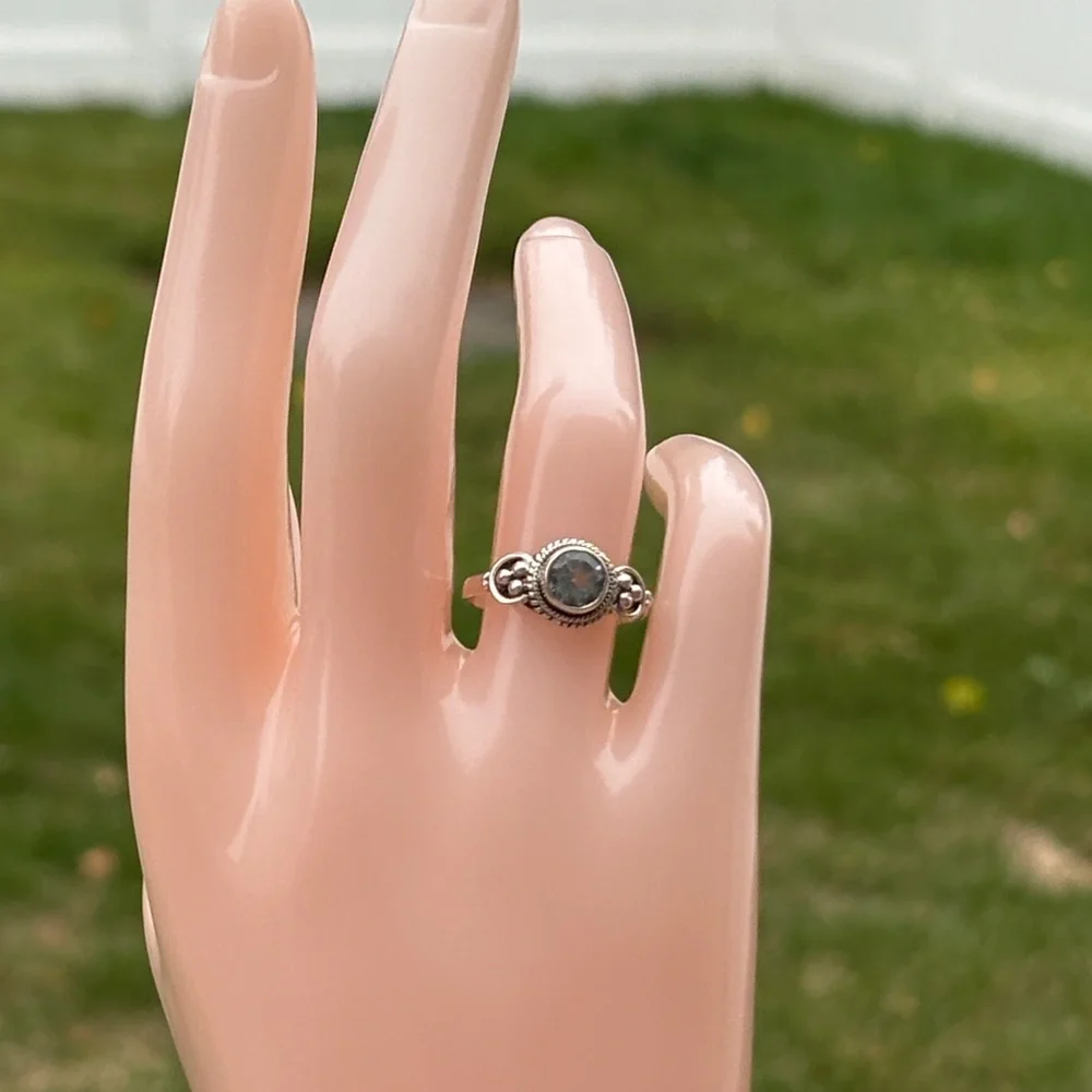 Genuine Natural Blue Topaz Round Solitaire Ring Sterling Silver Size 7